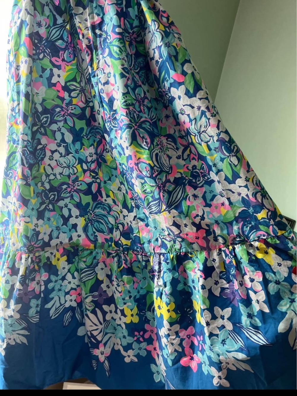 Lilly Pulitzer Pink Blue Green Floral Maxi Dress with Puff Sleeves - Picture 3 of 6